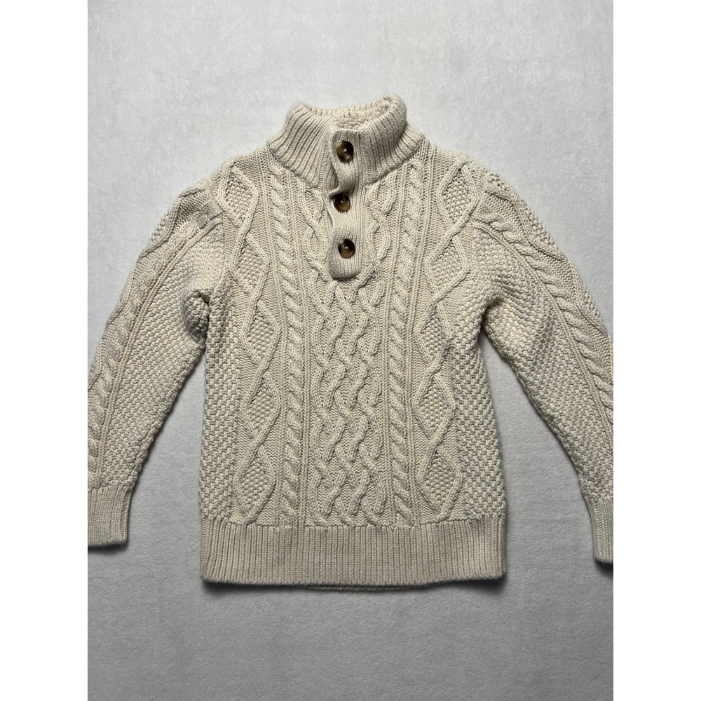 Gap Kids S (6-7) Sweater Preppy Cream Cable Knit Faux Fur Trim Mock Neck